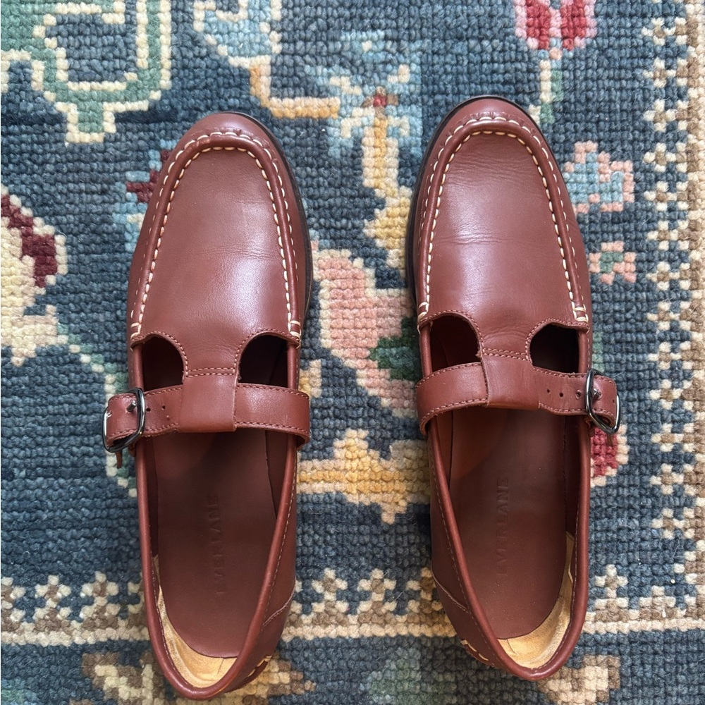 Everlane Chestnut Leather Buckle Loafers